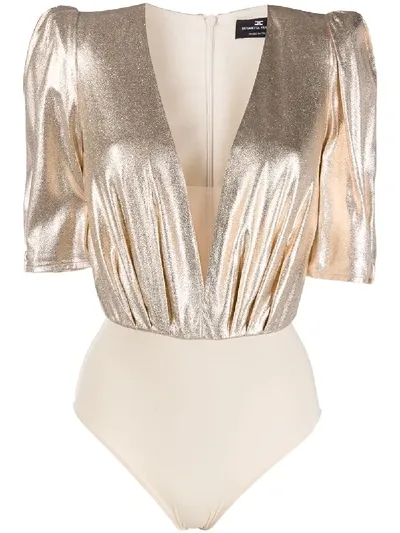 Elisabetta Franchi V-neck Fitted Body In Gold