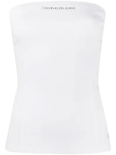 Calvin Klein Jeans Est.1978 Strapless Logo Print Top In White