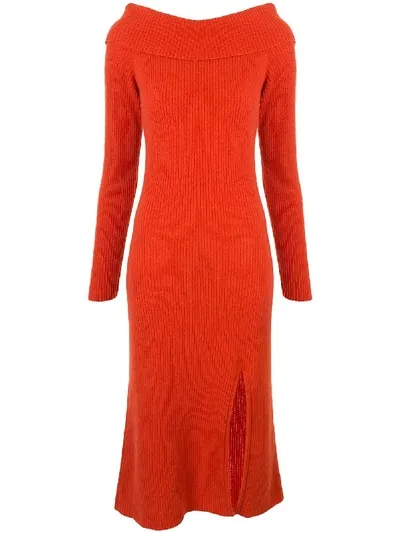 The Elder Statesman Off-the-shoulder Ribbed Dress In Red