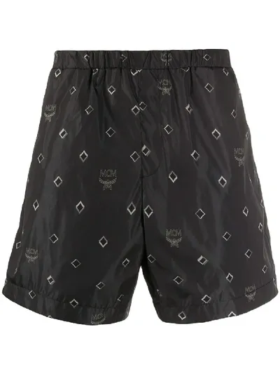 Mcm All-over Logo Swim Shorts In Black