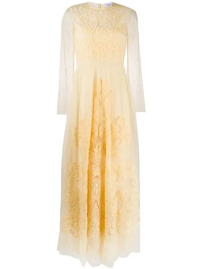 Red Valentino Embroidered Tulle Long-sleeve Dress In Yellow