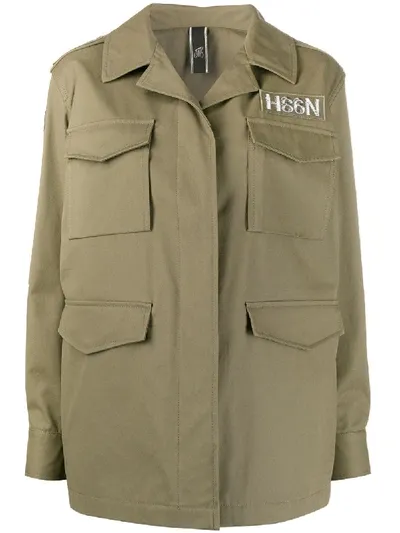 Hogan Military Style Short Coat In Green