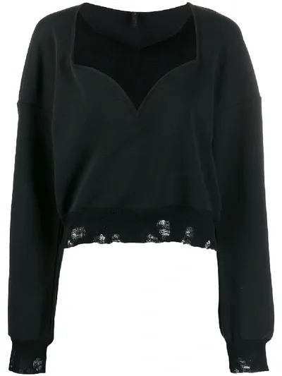 Ben Taverniti Unravel Project Ripped Sweetheart-neck Sweatshirt In Black