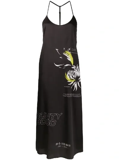 Marcelo Burlon County Of Milan Flower Shipping Midi Slip Dress In Black