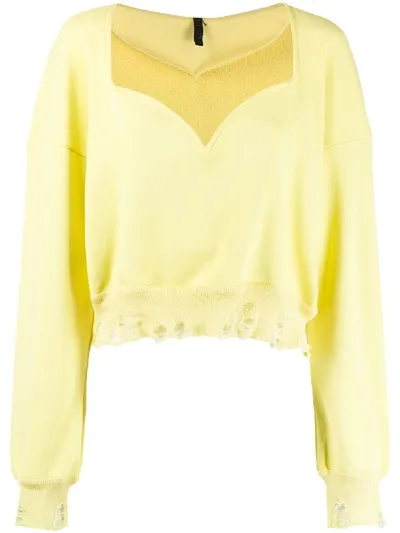 Ben Taverniti Unravel Project Ripped Sweetheart-neck Sweatshirt In Yellow