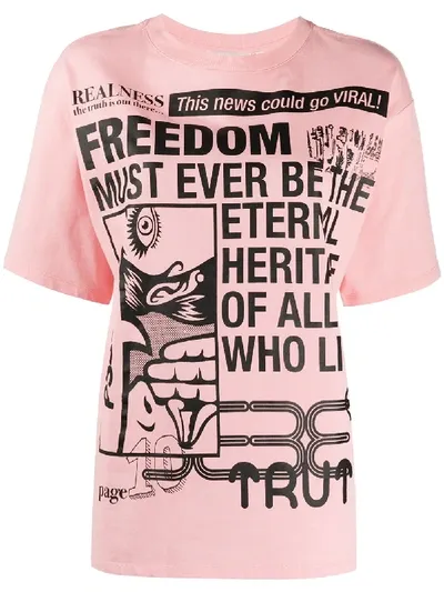 Essentiel Antwerp Script Print Cotton T-shirt In Pink