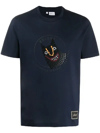 Brioni Logo Graphic Print T-shirt In Blue