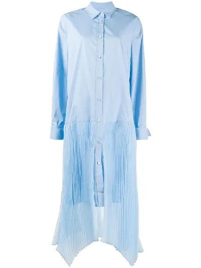 Juunj Pleated-trim Shirt Dress In Blue