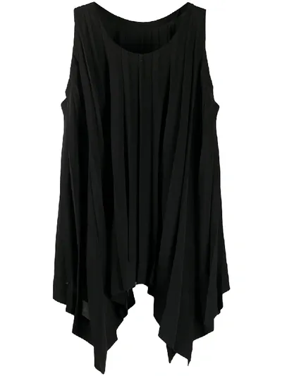 Issey Miyake Asymmetric Pleated Vest In Black