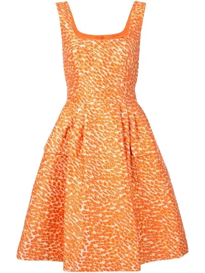 Paule Ka Cloque Jacquard Satin Skater Dress In Orange