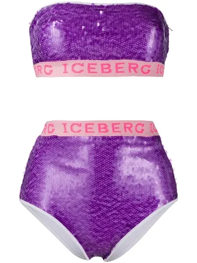 Iceberg Logo Trim Sequinned Bikini In Purple