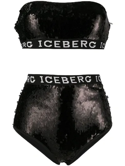 Iceberg Logo Trim Sequinned Bikini In Black