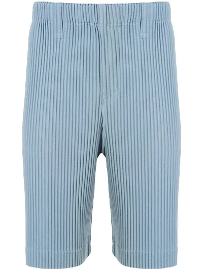 Issey Miyake Pleated Straight Shorts In Blue