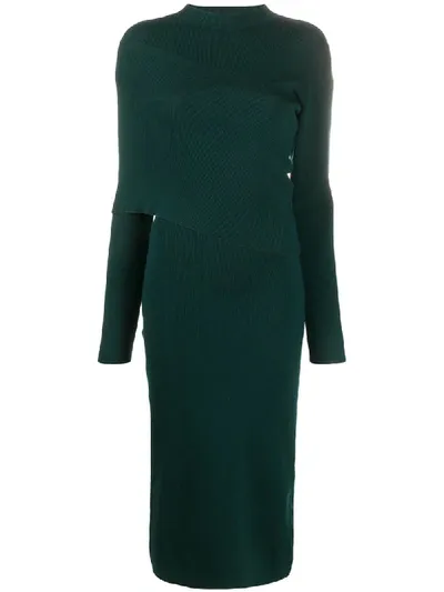 Ports 1961 Knitted Layered Midi Dress In Green