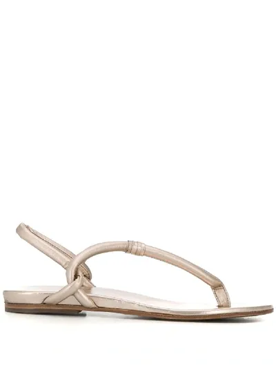 Del Carlo Metallic Thong Leather Sandals In Gold