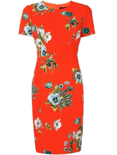 Black Halo Floral Short-sleeve Midi Dress In Red