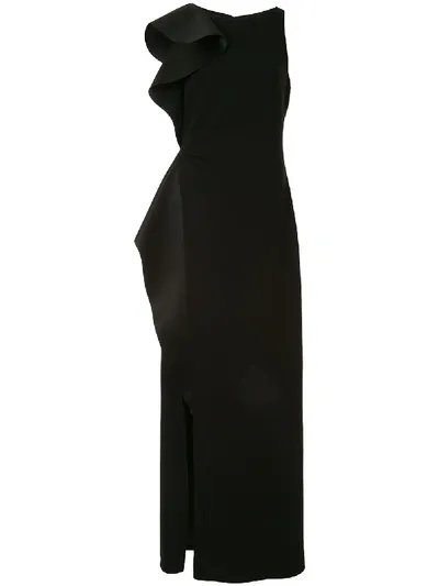 Black Halo Off-the-shoulder Draped Satin Gown In Black