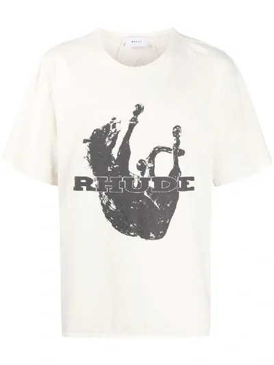 Rhude Falling Horse Graphic Print T-shirt In Neutrals