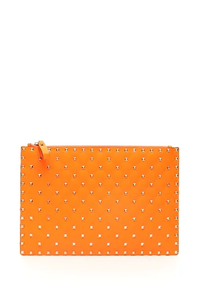 Valentino Garavani Neon Spike Clutch In Orange