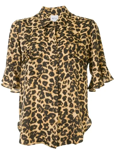 Misa Leopard Print Short-sleeve Shirt In Brown