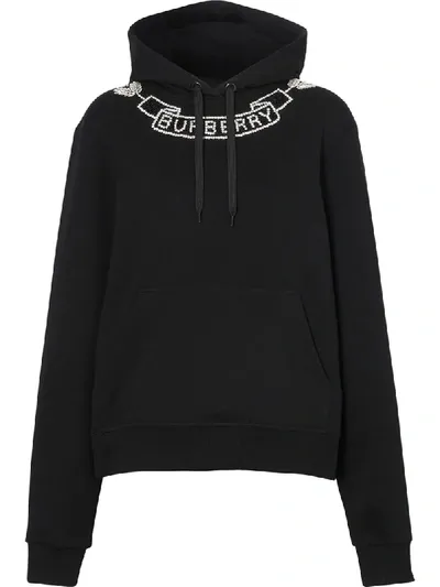 Burberry Verzierter Kapuzenpullover Mit Logo In Black