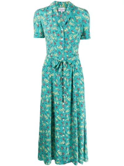 Hvn Fruit-print Collared Dress In Blue