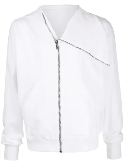 Rick Owens Drkshdw Off-center Zip High Neck Jacket In White