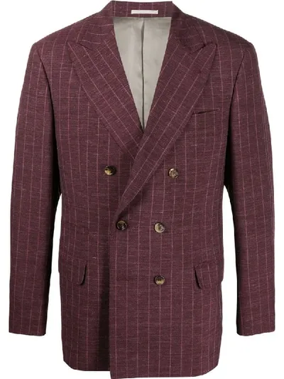 Brunello Cucinelli Double-breasted Striped Blazer In Red