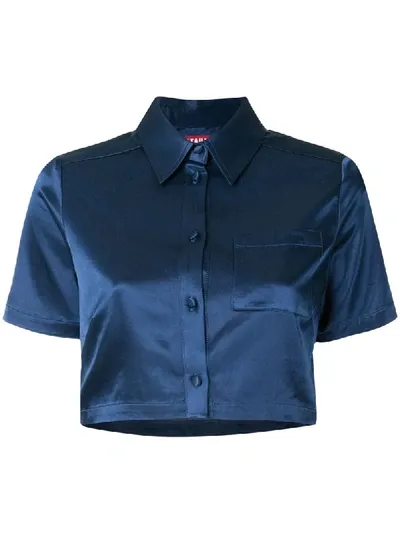 Staud Copa Satin Crop Shirt In Blue