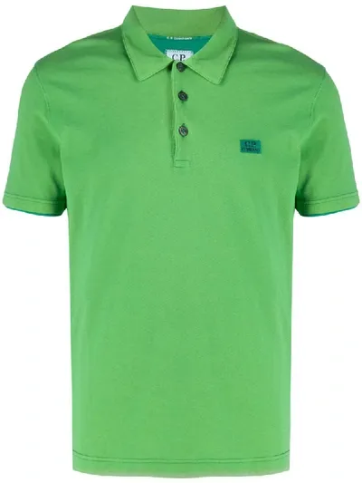 C.p. Company Embroidered Logo Polo Shirt In Green