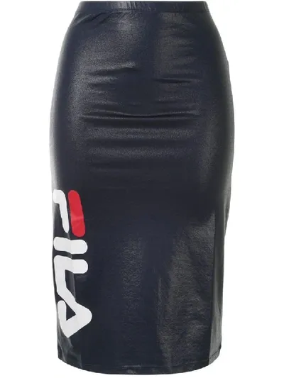 Fila Logo-print Coated Pencil Skirt In Blue