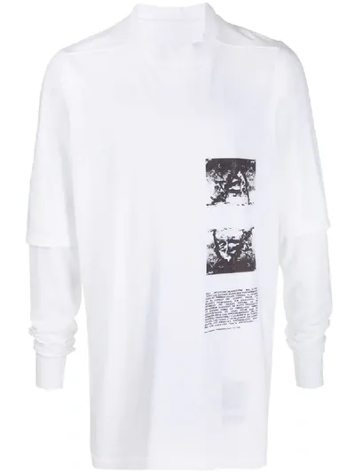 Rick Owens Drkshdw Layered Long Sleeve Printed T-shirt In White