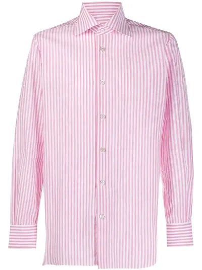 Kiton Striped Long-sleeve Shirt In Pink