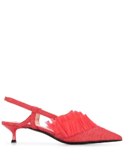 Msgm Fringed Raffia 45mm Slingback Pumps In Red