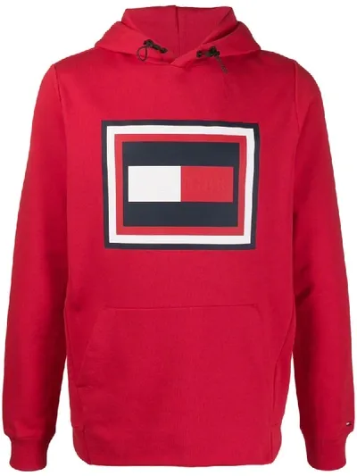 Tommy Hilfiger Embossed Logo Hoodie In Red