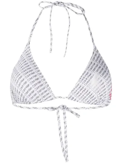 Calvin Klein Diagonal Logo Bikini Top In White