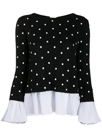 Semicouture Layered-effect Polka Dot Jumper In Black