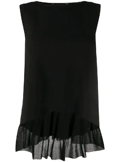 D-exterior Ruffled Hem Knitted Top In Black