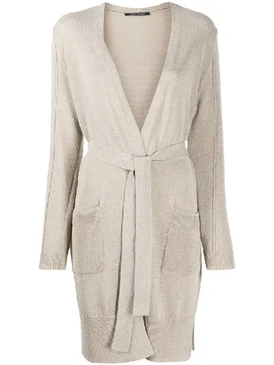 Luisa Cerano Belted V-neck Cardigan In Neutrals