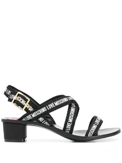 Love Moschino Logo Tape Low Heel Sandals In Black