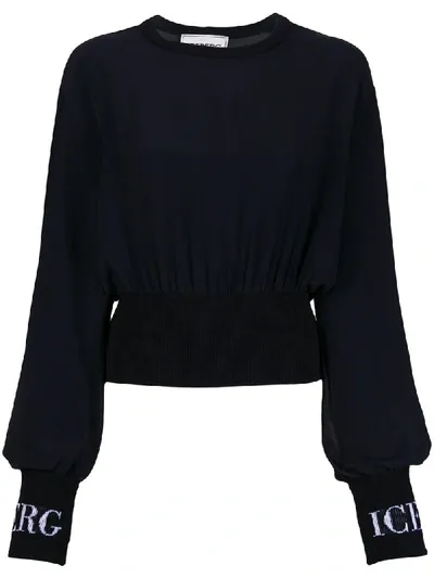 Iceberg Knitted Logo Cuff Blouse In Black