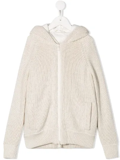 Brunello Cucinelli Kids' Hooded Cardigan Coat In Neutrals