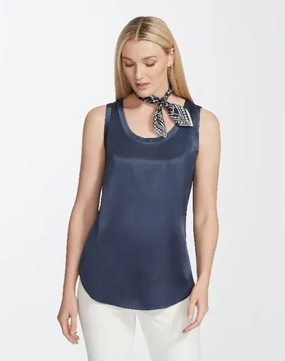 Lafayette 148 Petite Perla Blouse In Charmeuse In Blue