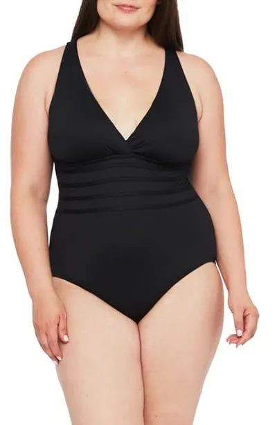 La Blanca Island Goddess Multistrap Cross Back One Piece Swimsuit In Black