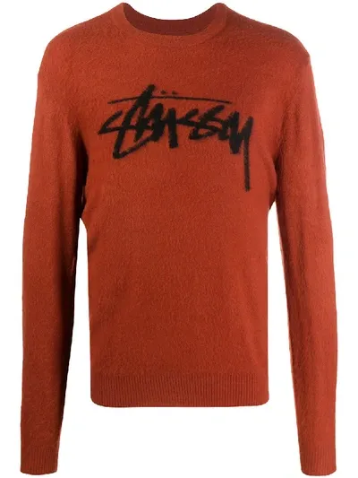 Stussy Brushed Out Logo Jumper In Brown