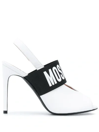 Moschino Logo Strap 110mm Pumps In White