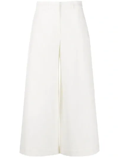 L'autre Chose Wide Leg Cropped Trousers In White