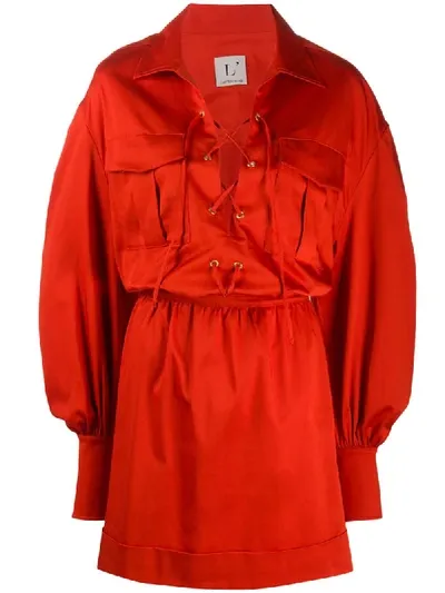 L'autre Chose Lace-up Shirt Dress In Red