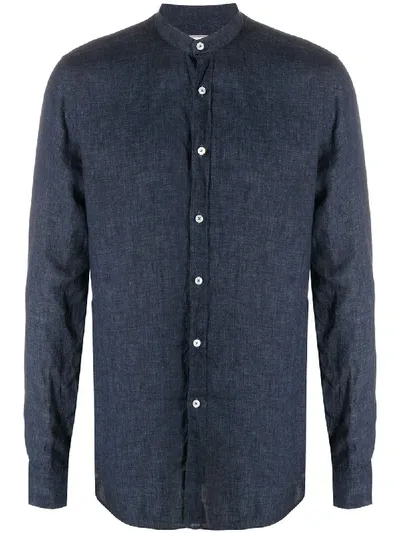 Xacus Button-up Band Collar Shirt In Blue