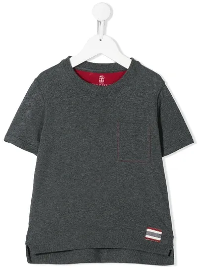 Brunello Cucinelli Kids' Chest Pocket T-shirt In Grey